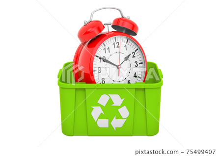 Recycling trashcan with alarm clock, 3D rendering 75499407