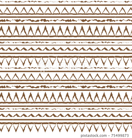 Brown white vector monochrome winter abstract geometric seamless pattern. Illustration contains lines, dots, triangles. Horizontal print stripes for textiles. 75499873