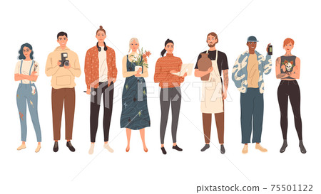 Group of people from creative professions. Modern, stylish young men and women. Group of people from creative professions. Modern, stylish young men and women. 75501122