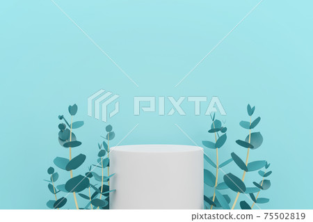 White podium with green eucalyptus leaves , Space for product advertising concept, 3d render White podium with green eucalyptus leaves , Space for product advertising concept, 3d render 75502819