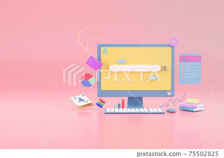 Search bar graphic design on Display Monitor with pink background, 3d render Search bar graphic design on Display Monitor with pink background, 3d render 75502825