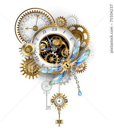Steampunk dragonfly with clock Steampunk dragonfly with clock 75504237