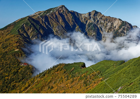 Kashimayarigadake with clouds seen from the ridgeline of Jiigatake 75504289