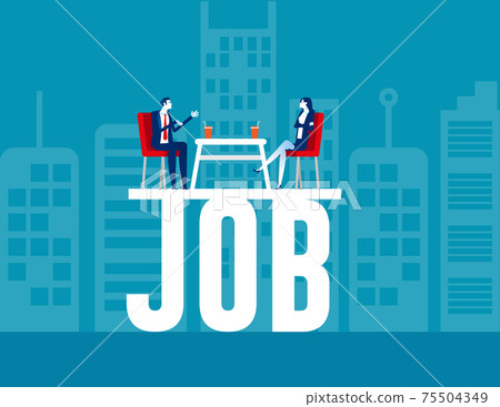 The job applicants are telling and explaining the qualifications to the manager. The job applicants are telling and explaining the qualifications to the manager. 75504349