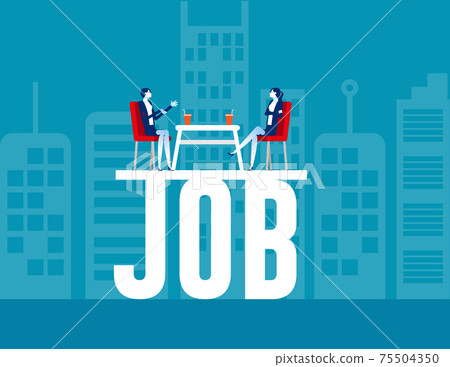 The job applicants are telling and explaining the qualifications to the manager. The job applicants are telling and explaining the qualifications to the manager. 75504350