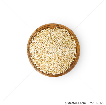 Quinoa seeds in wooden bowl isolated on white background with clipping path, top view Quinoa seeds in wooden bowl isolated on white background with clipping path, top view 75506168