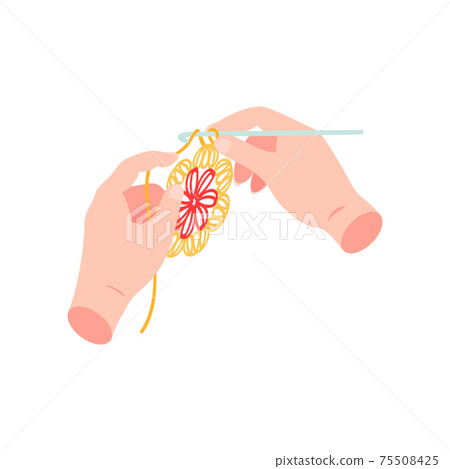 Isometric knitting set with isolated colourful icons and images of human hands with needles and clue vector illustration 75508425