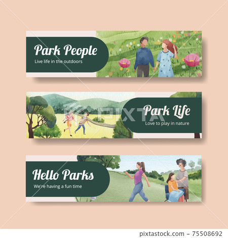 Banner template with park and family concept...-插圖素材 [75508692] - PIXTA圖庫
