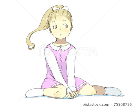 一名女小學生坐著馬尾辮 75508756