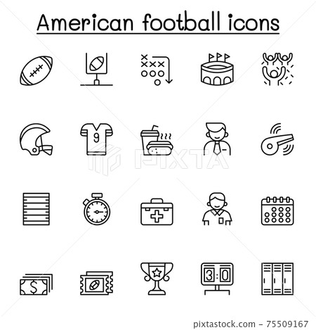 American football icon set in thin line style American football icon set in thin line style 75509167