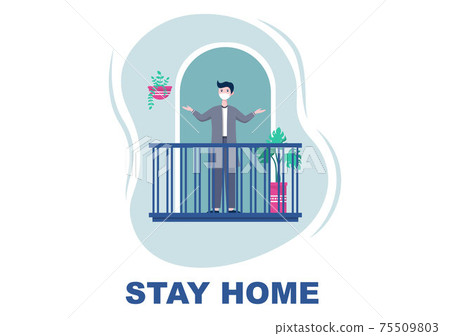 Stay at Home for Quarantine or Self Isolation to Reduce the Risk of Infection To Prevent Coronavirus. Vector Illustration 75509803
