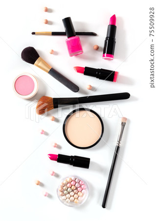 Make-up artist's professional tools, shot from the top on a white background Make-up artist's professional tools, shot from the top on a white background 75509928