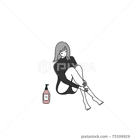 Women applying moisturizing cream to their legs Women applying moisturizing cream to their legs 75509929