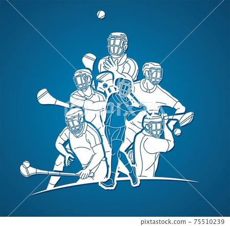 Hurling sport players action. Hurley sport cartoon graphic vector 75510239