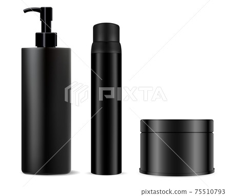 Black cosmetic bottle mockup. Shampoo package 75510793