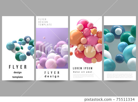 Vector layout of flyer, banner templates for website advertising design, vertical flyer design, website decoration. Abstract futuristic background with colorful 3d spheres, glossy bubbles, balls. Vector layout of flyer, banner templates for website advertising design, vertical flyer design, website decoration. Abstract futuristic background with colorful 3d spheres, glossy bubbles, balls. 75511334