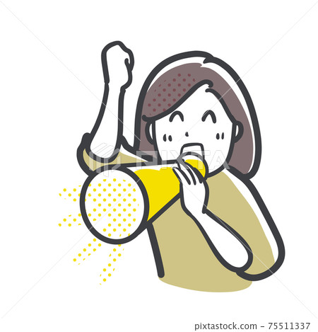 一個女人用擴音器努力歡呼的插圖 一個女人用擴音器努力歡呼的插圖 75511337