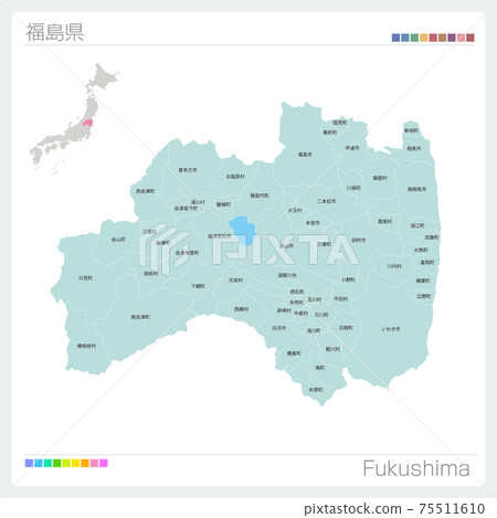 Map of Fukushima Prefecture, Fukushima, municipalities (municipalities, divisions) 75511610
