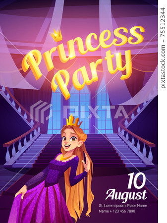 Princess party cartoon flyer with girl in crown Princess party cartoon flyer with girl in crown 75512344