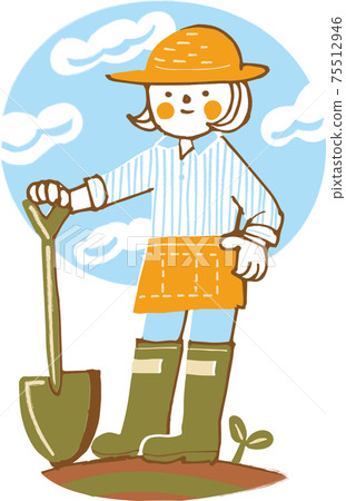 Woman standing with a shovel 75512946