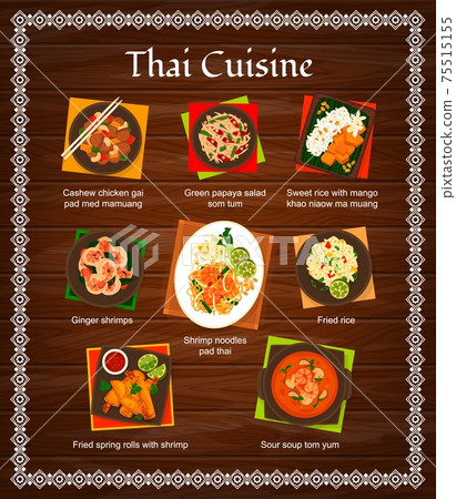 Thai cuisine vector menu, food meals of Thailand Thai cuisine vector menu, food meals of Thailand 75515155