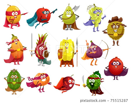 Cartoon fruits, superhero, pirate, cowboy, knight Cartoon fruits, superhero, pirate, cowboy, knight 75515287