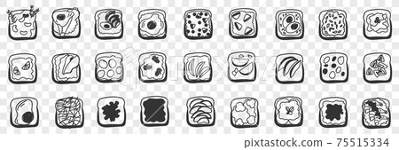 Tasty sandwiches for breakfast doodle set Tasty sandwiches for breakfast doodle set 75515334