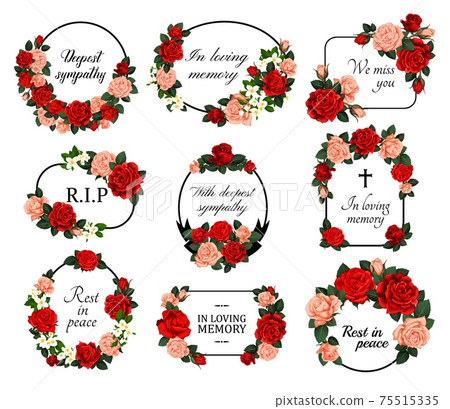 Funeral vector frames with mourning flowers set Funeral vector frames with mourning flowers set 75515335