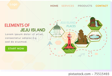 Welcome to Jeju island in South Korea, traditional landmarks, symbols. Korean land with traditional attractions Welcome to Jeju island in South Korea, traditional landmarks, symbols. Korean land with traditional attractions 75515493