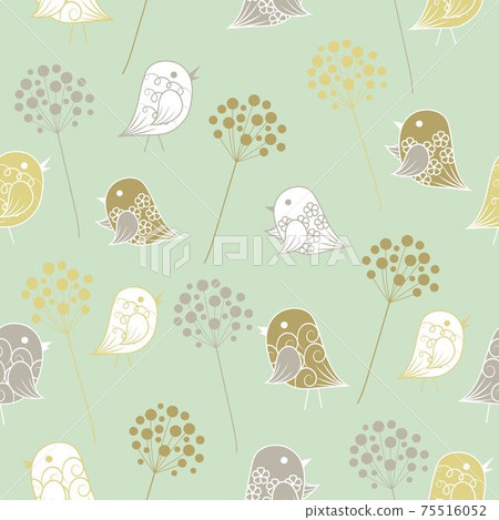 Seamless pattern with birds in vintage style.-插圖素材 [75516052] - PIXTA圖庫
