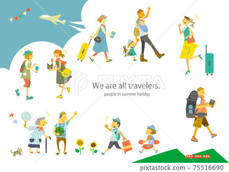 前往有趣的夏季旅行的人們的框架式插圖材料集 75516690
