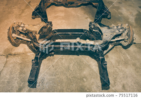 Bottom of Car Chassis and Lower Arm Ball Joint with Rack and Pinion in Vintage Tone Bottom of Car Chassis and Lower Arm Ball Joint with Rack and Pinion in Vintage Tone 75517116