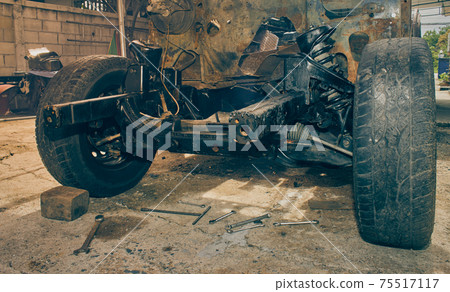 Front of Car Structure Include Chassis and Suspension System in Vintage Tone Front of Car Structure Include Chassis and Suspension System in Vintage Tone 75517117