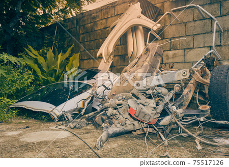 Old Car Part or Auto Part and Brake Hub and Rear Window in Vintage Tone Old Car Part or Auto Part and Brake Hub and Rear Window in Vintage Tone 75517126