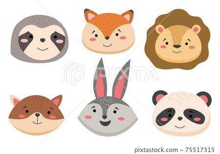 Cartoon avatar of the cute wild animals collection, childish characters portrait isolated on white Cartoon avatar of the cute wild animals collection, childish characters portrait isolated on white 75517315