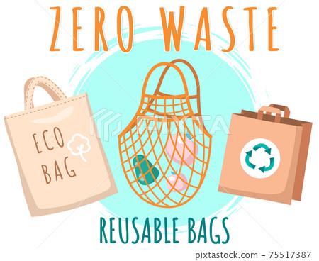 Fabric eco-friendly bag with products inside. Zero waste collection. Eco concept, no plastic 75517387