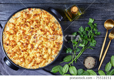 salmon pot pie in a baking dish 75518151
