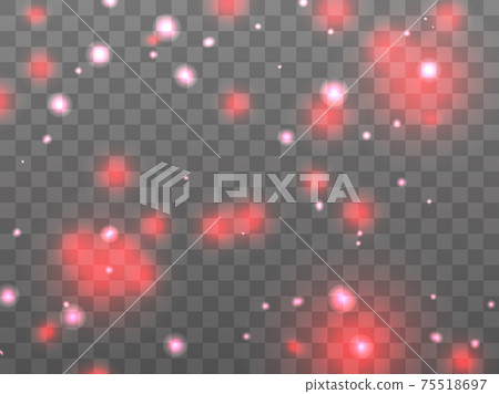 Glowing light on a transparent background. Glowing particles red color, magic glow. Sparkling light. Star dust. Design a template for banner, poster and greeting cards. Vector illustration Glowing light on a transparent background. Glowing particles red color, magic glow. Sparkling light. Star dust. Design a template for banner, poster and greeting cards. Vector illustration 75518697