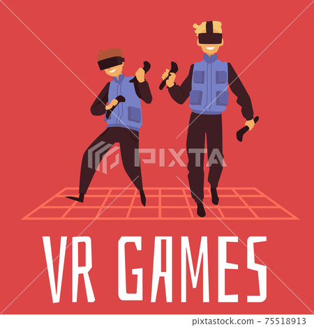 Two boys with devices and glasses playing in vr games a vector illustration 75518913