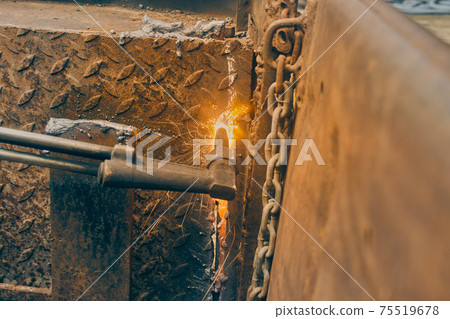 Zoom View Car Body Part Removal by Oxygen Acetylene Cutting Torch in Vintage Tone 75519678