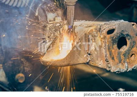 Zoom View Sparkle and Smoke from Oxygen Acetylene Cutting in Vintage Tone 75519716