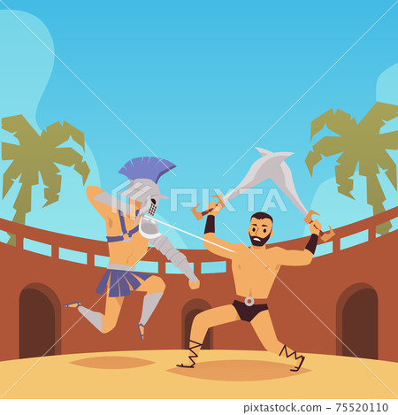 Fight of armed legionnaires, gladiators or spartan warriors a vector illustration Fight of armed legionnaires, gladiators or spartan warriors a vector illustration 75520110