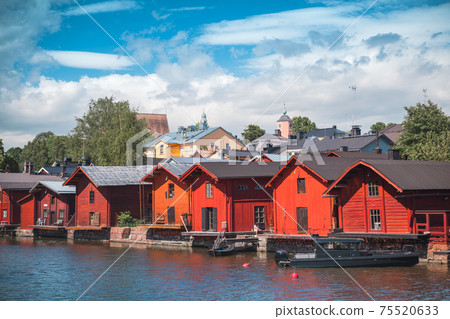 Old red wooden Finnish houses and barns. Porvoo 75520633