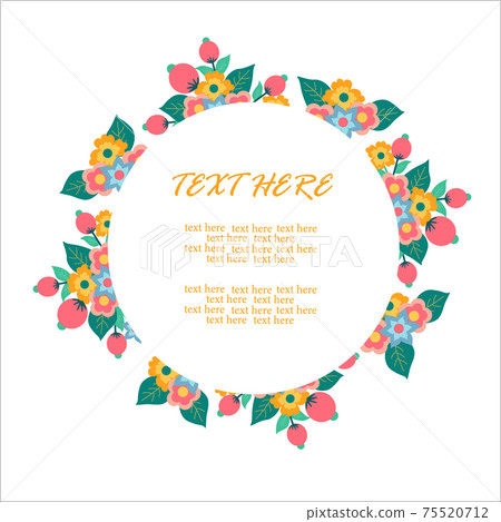 A wreath of bright spring flowers. Template for a greeting card. A wreath of bright spring flowers. Template for a greeting card. 75520712