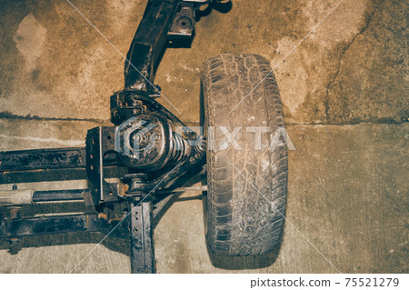 Top View Chassis and Shock Absorber and Wheel in Vintage Tone Top View Chassis and Shock Absorber and Wheel in Vintage Tone 75521279