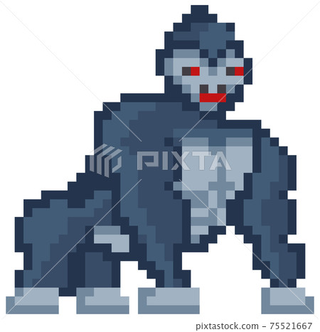 Vector pixelated Gorilla cartoon pixel design wild animal with red eyes isolated on white background 75521667