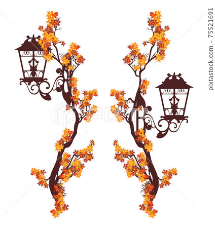 street light and autumn tree branches vertical borders vector design set 75521691