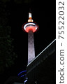 The graceful Kyoto Tower that is lit up and quietly emerges in the night sky 75522032
