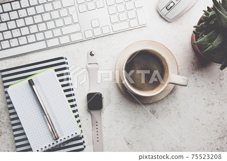 Flat lay office table desk. Flat lay office table desk. 75523208