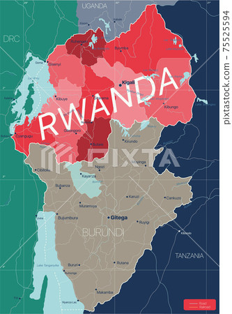 Rwanda country detailed editable map Rwanda country detailed editable map 75525594